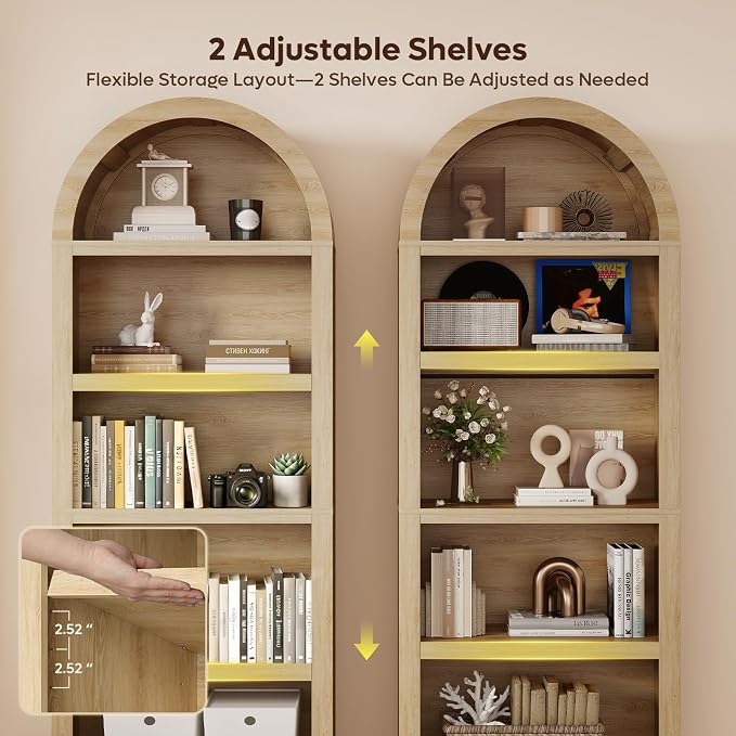 Bestier 76" Tall Arched Bookcase, 5 Tier Arched Bookshelf - Image 5