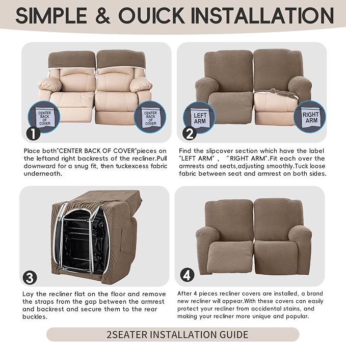 Recliner Loveseat Covers with Console, 6-Piece Stretch Geometric Strokes - Image 8