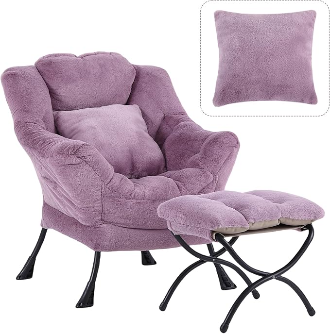 Lazy Chair with Ottoman, Reading Chair with a Pillow, Leisure Sofa Armchair by HomeEastllyHome