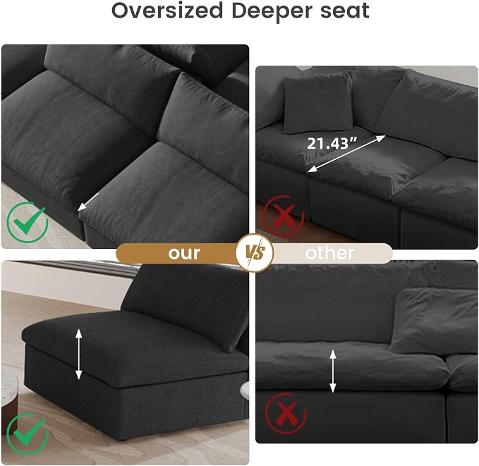Cloud Modular Sectional Sofa Couch, 120.45" V Shaped Convertible Couches - Image 7