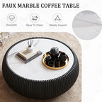 27.55" Round Marble Coffee Table, Modern Fluted Coffee Table - Image 6