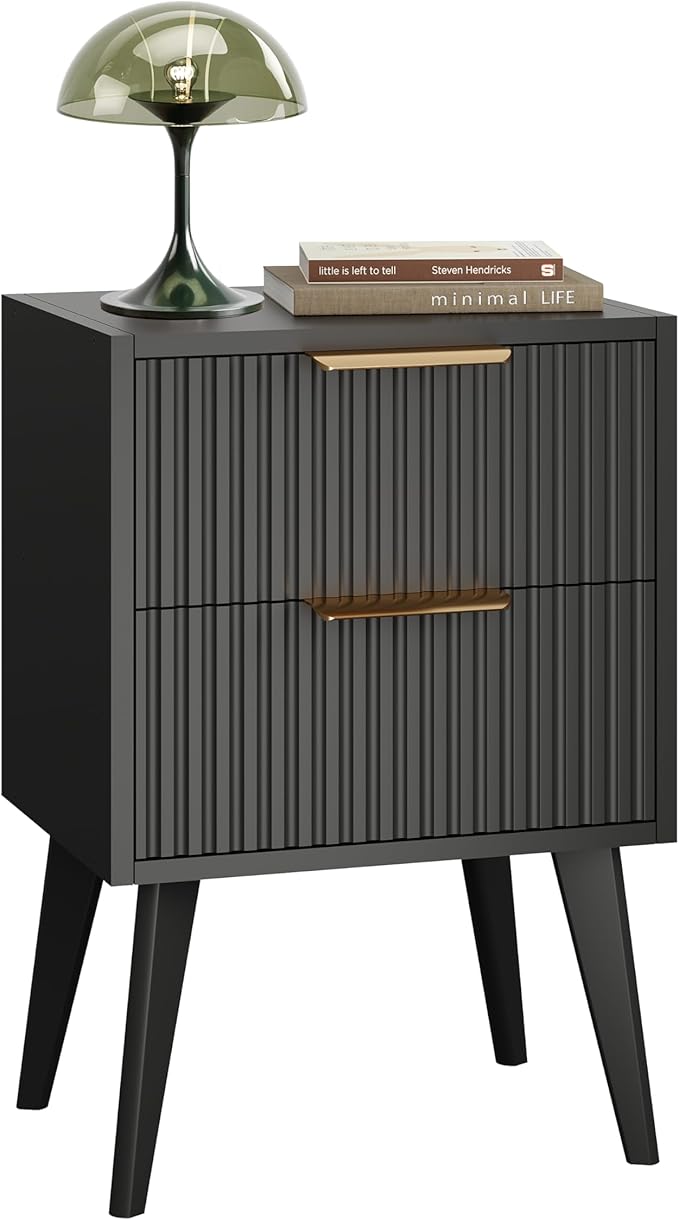 YAUKOMEL Small Black Night Stand, Mid Century Modern Bedside Table, Nightstand by YAUKOMEL