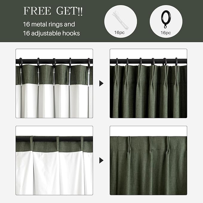 AUSSPVOCT Pinch Pleated 95 Inch Linen Curtains 100% Blackout - Image 5
