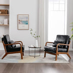 Mid Century Modern Accent Chairs Set of 2 Living Room- Comfy Wood Arm Chair - Image 5