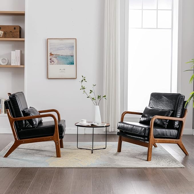 Deolme Mid Century Modern Accent Chair Living Room- Comfy Solid Wood Arm Chair - Image 4
