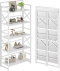 No Assembly Folding Bookshelf, 5 Tiers Vintage Wood Collapsible Book Shelf by THKKYHomeOfficeFurniture