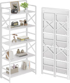 No Assembly Folding Bookshelf, 5 Tiers Vintage Wood Collapsible Book Shelf by THKKYHomeOfficeFurniture