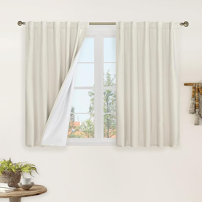Natural 100% Blackout Linen Curtains 40 Inches 2 Panels, 42 x 40 Inch | Linen by LAMIT