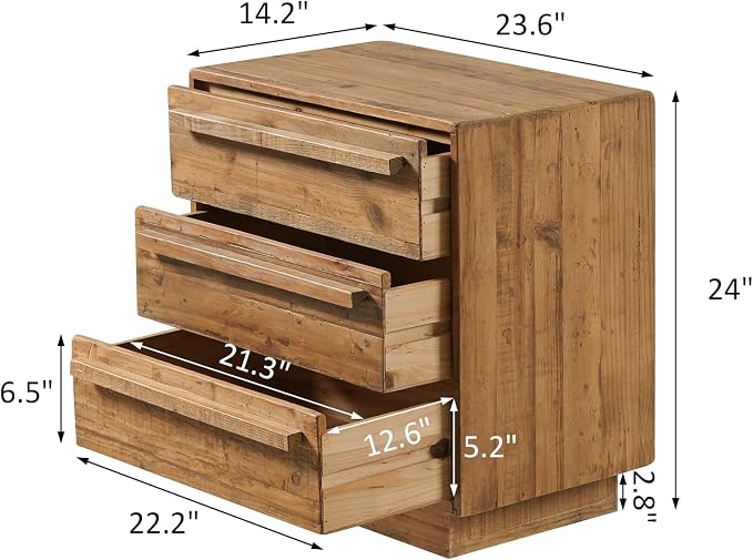 HOKYHOKY Reclaimed Solid Wood Nightstand-24 Inches Large End Table - Image 2