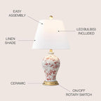 JONATHAN Y 24" White/Red French Country Ceramic Floral Urn Table Lamp, - Image 3