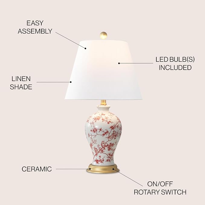 JONATHAN Y 24" White/Red French Country Ceramic Floral Urn Table Lamp, - Image 3