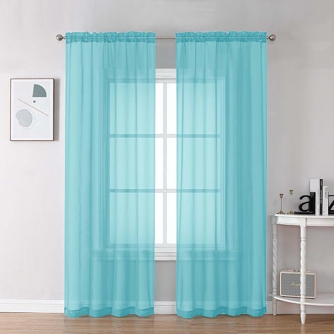 Chyhomenyc Aqua Sheer Curtains 84 Inches Long by Chyhomenyc