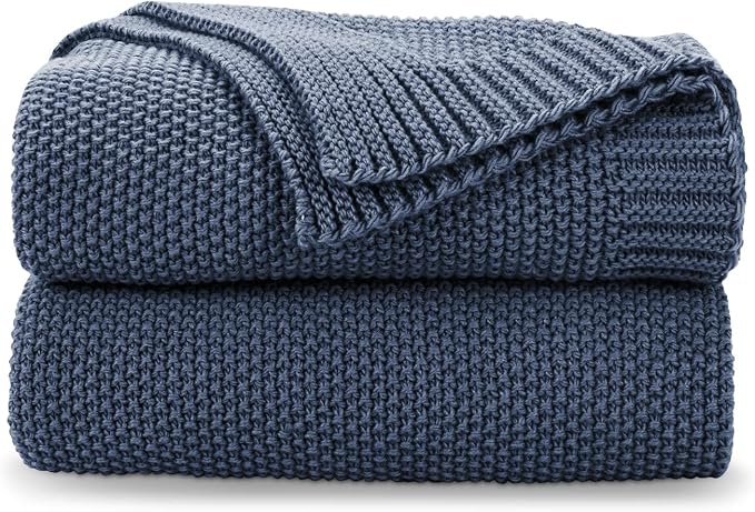 CozeCube Dusty Blue Seed Stitch Throw Blanket 60"x80", Farmhouse Decor | Blanket by CozeCube