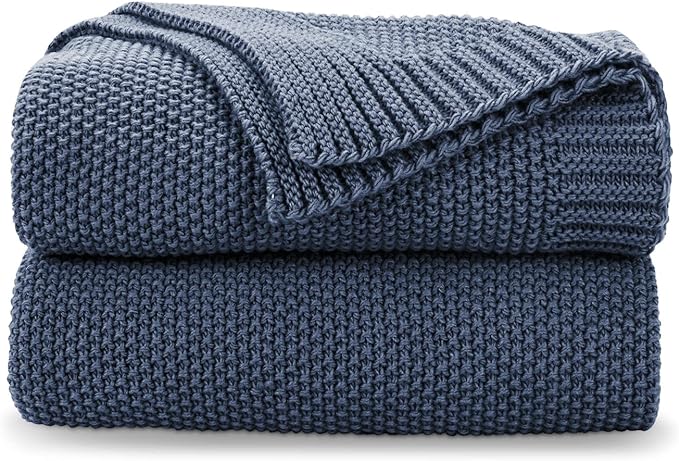 CozeCube Dusty Blue Seed Stitch Throw Blanket 50"x60", Farmhouse Decor | Blanket by CozeCube