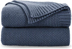 CozeCube Dusty Blue Seed Stitch Throw Blanket 50"x60", Farmhouse Decor | Blanket by CozeCube