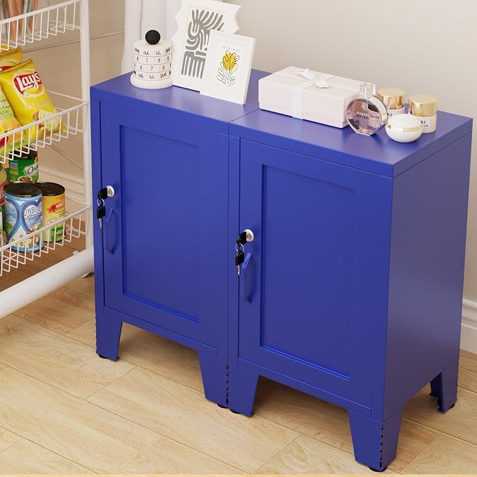 ALBAD Metal Nightstand with Lockable Cabinet, Compact Mini Locker Bedside Table - Image 7