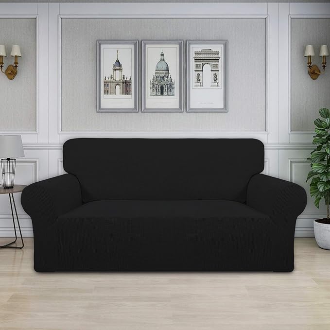 Easy-Going Stretch Oversized Loveseat Couch Covers Washable Black | 1-Piece - Image 2