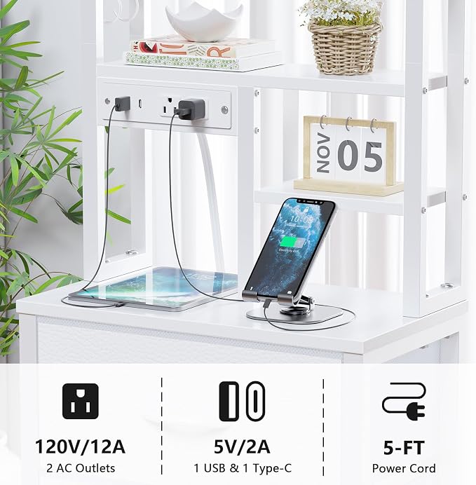 Furnulem Tall Nightstand with LED Lights and 3 Tier Shelves, Night Stand with 3 - Image 7