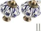 Ivory & Deep Blue Pumpkin Knobs 6 Pack Ceramic Cabinet Knobs Vintage Drawer by Zernmiarder