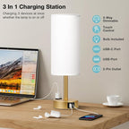 Fenmzee Gold Touch Lamp for Bedroom- 3 Way Dimmable Bedside Lamp USB C A - Image 3