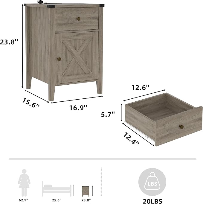 Betterhood Barnwood Rustic Farmhouse Nightstand - Image 7