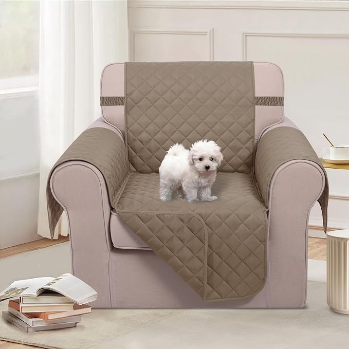 U-NICE HOME Reversible Oversized 28''Chair Covers, Taupe/Taupe | Armchair Cover - Image 2