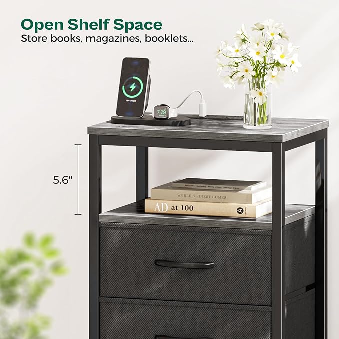 Huuger Night Stand with Charging Station, 4 Drawer Dresser - Image 3