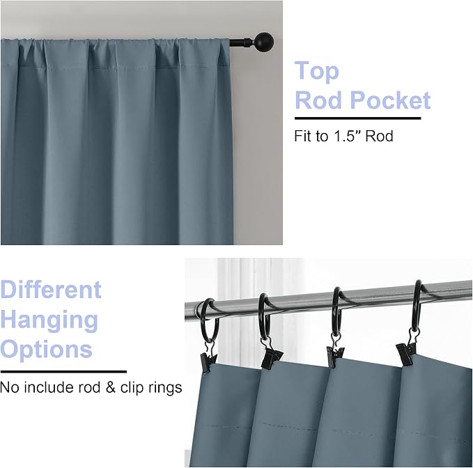 Simplebrand Ava Stone Blue Short 36 Inches Blackout Curtain 2 Panels Set - Image 4
