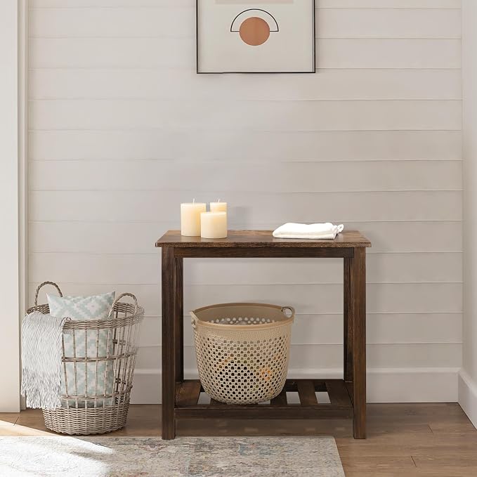 End Side Table with Storage Shelf Rectangle Narrow Nightstand Console Tables - Image 2