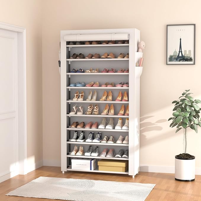 ROJASOP Shoe Rack with Covers 10 Tier Large Shoe Organizer Tall Shoe Closet - Image 2