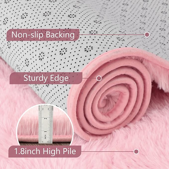 Noahas 4'x5'3'' Pink Fluffy Soft Area Rug Non-Slip - Image 6