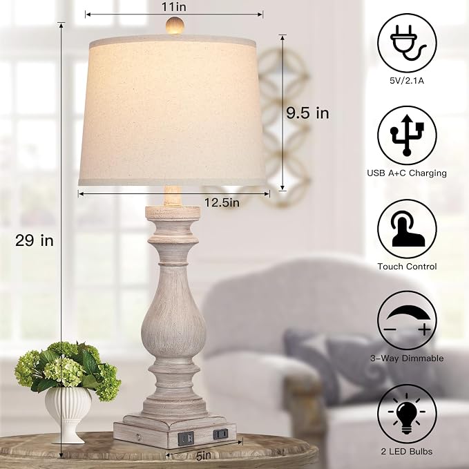 Cinkeda 29" Tall Table Lamp for Living Room Set of 2, Vintage Bedside - Image 4