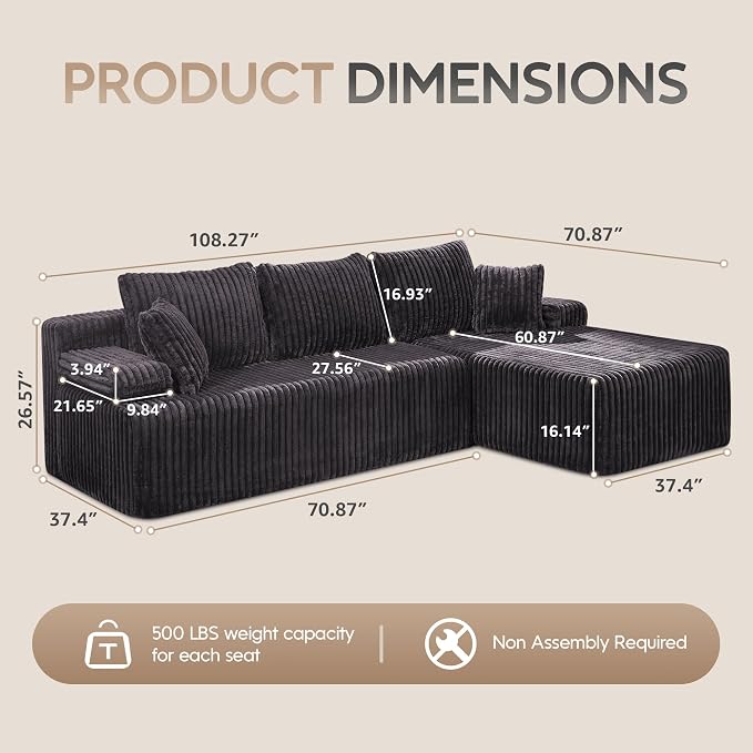 Hobestluk Modular Sectional Sofa Couches L-Shape Couch 3 Seat Modular Sofa - Image 2