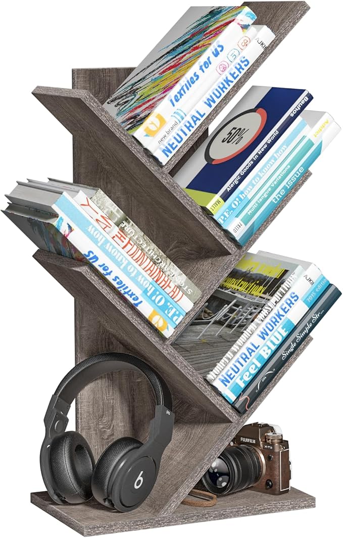 SHEEPAM 5 Tier Tree Book Shelf, Small Desktop Bookshelf by SHEEPAM