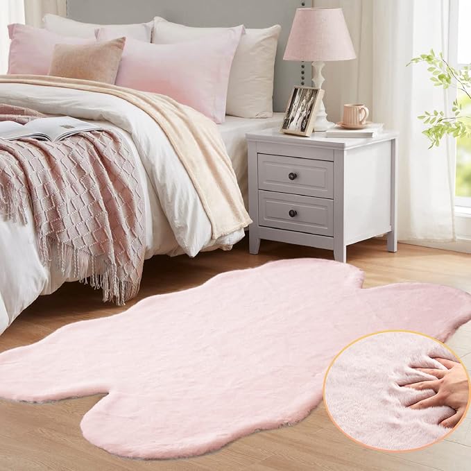 ORINOVA Pink Fluffy Shag Carpet Faux Bunny Washable Plush Fur Area Rugs - Image 2