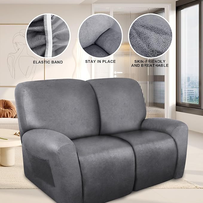 ANARACHON Loveseat Recliner Cover Leather Look Recliner Loveseat Covers - Image 5