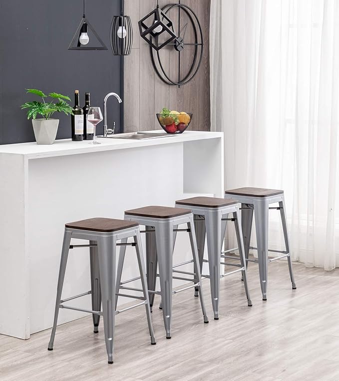 HAOBO Home 30" Backless Metal Counter Stool Height Bar Stools Barstools - Image 8