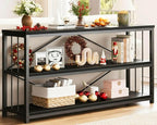 LVB Black Entryway Table, Modern Extra Long Sofa Console Table, Metal Wood by LVB