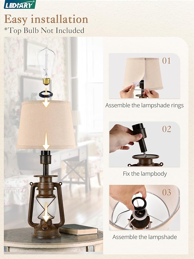 LEDIARY 18.72" LED Vintage Lantern Flickering Flame Table Lamps - Image 6