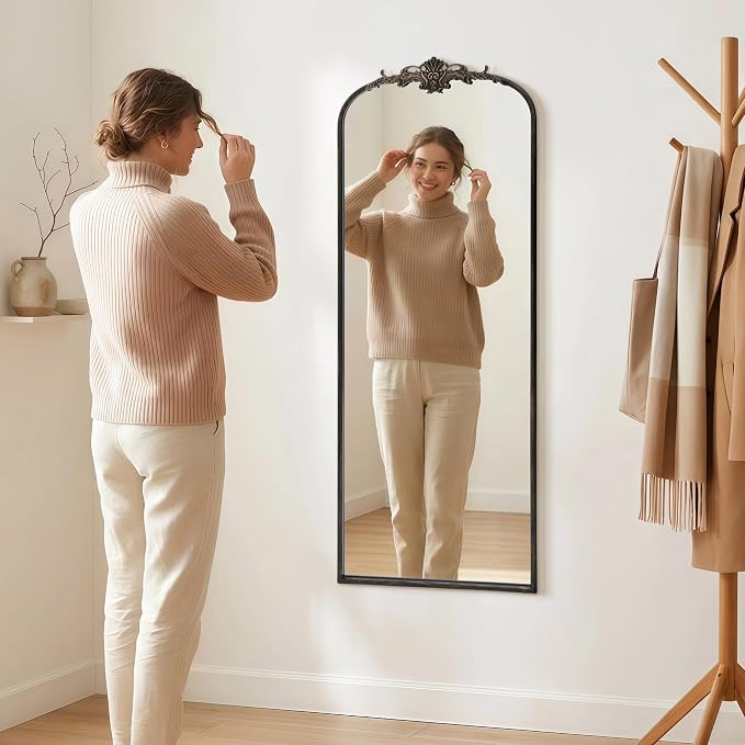 Besdomus Arched Mirror Full Length: 21"x56" French Black Vintage Full Body - Image 3
