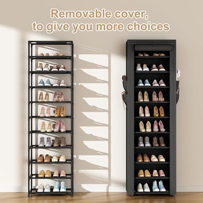 ROJASOP Shoe Rack with Covers 10 Tier Large Shoe Organizer Tall Shoe Closet - Image 5