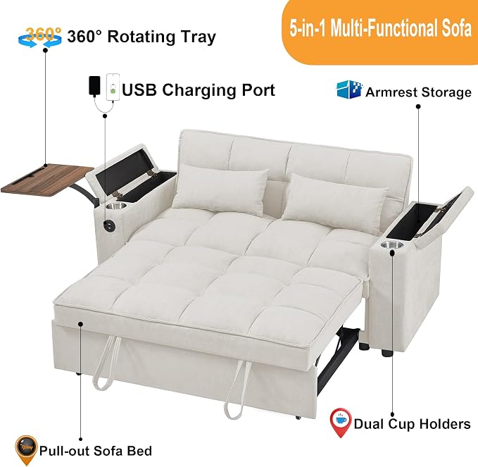 Auvsoce 65'' Convertible Sleeper Sofa Bed - Image 4