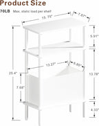 Narrow Side Table with Fabric Basket, Slim Nightstand with 3-Tier Storage Shelf - Image 3
