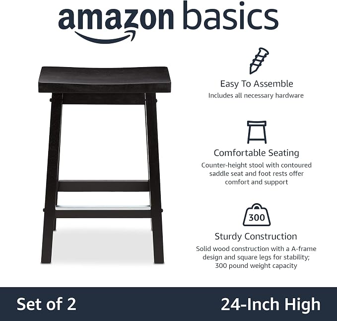 Amazon Basics Solid Wood Saddle-Seat Counter Height Bar Stools - Image 3