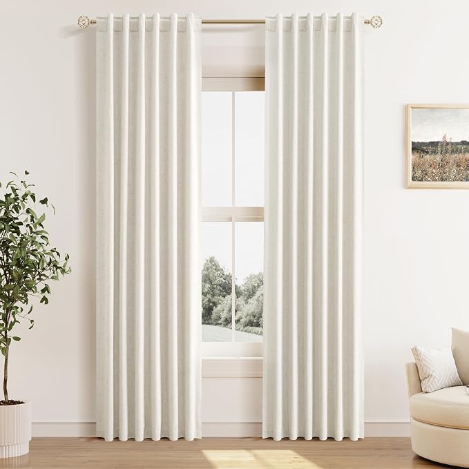 100% Blackout Linen Curtains for Bedroom 82 Inches Long Natural Cream Black Out by Guken