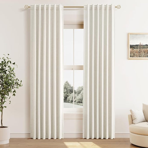 100% Blackout Linen Curtains for Bedroom 80 Inches Long Natural Cream Black Out by Guken
