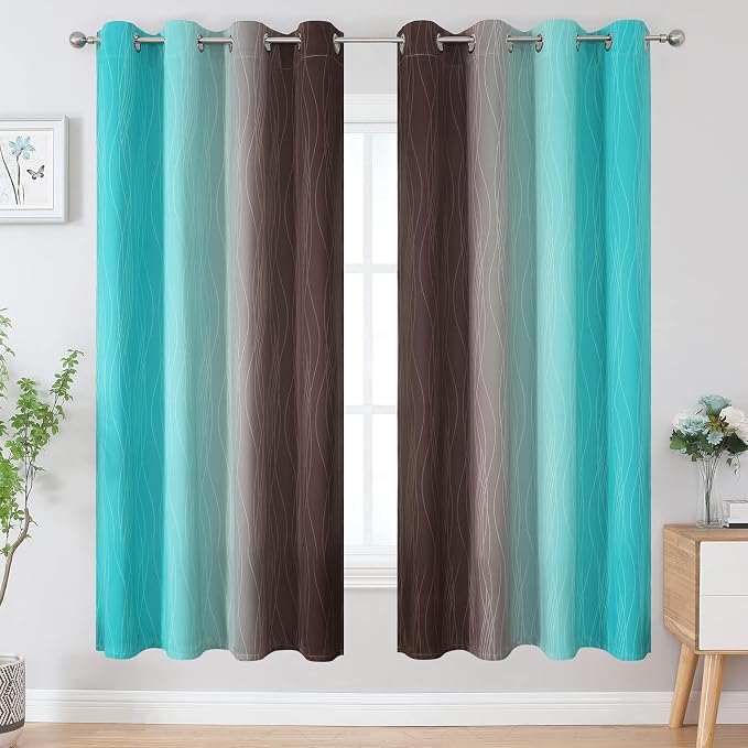 Brown and Teal Ombre Blackout Curtains - Image 2