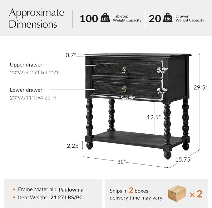 HULALA HOME Farmhouse Storage End Table Set of 2 - Image 2