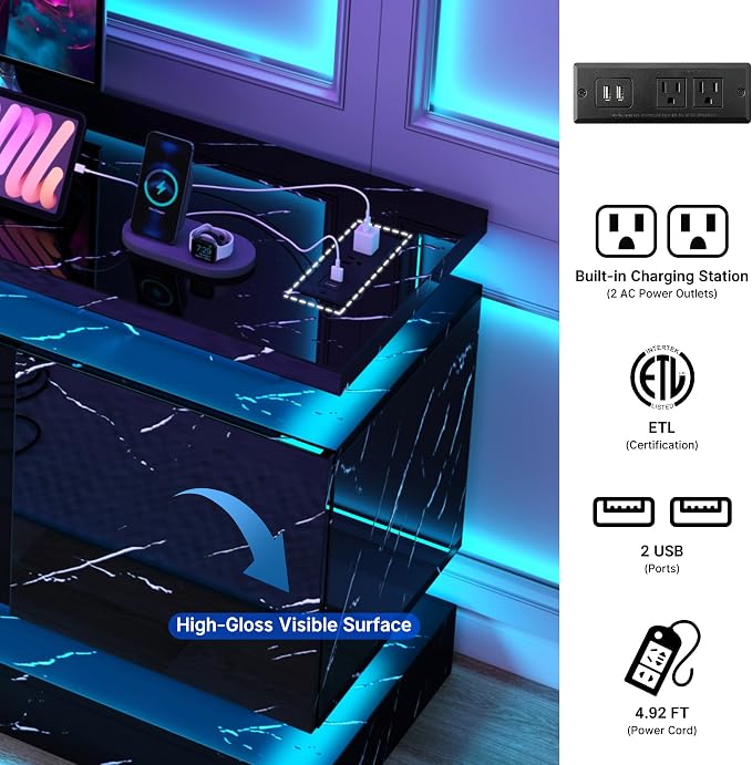 chartustriable 71IN LED TV Stands w/40 inch Fireplace Power Outlet - Image 6