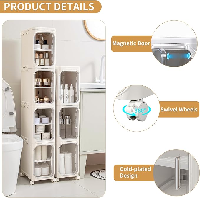 3-Tier Tall Narrow Storage Cabinet, Slim Bathroom Storage Cabinet - Image 4